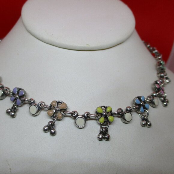 Vintage PHILIPPE AUDIBERT PARIS Enamel Silver Tone Metal Floral Dangle Beaded - Picture 14 of 14